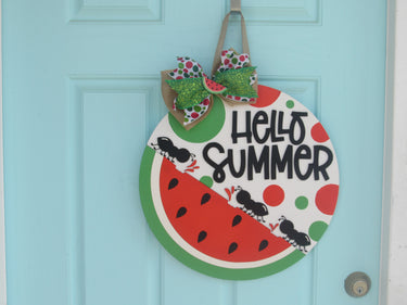 wooden watermelon door hanger with realistic colors and 3D effect, perfect for summer decor.
